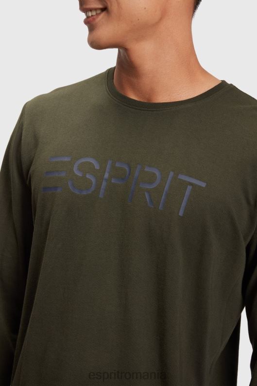Esprit tricou din jerse cu imprimeu cu logo bărbați verde inchis 2T6N8865 tricouri