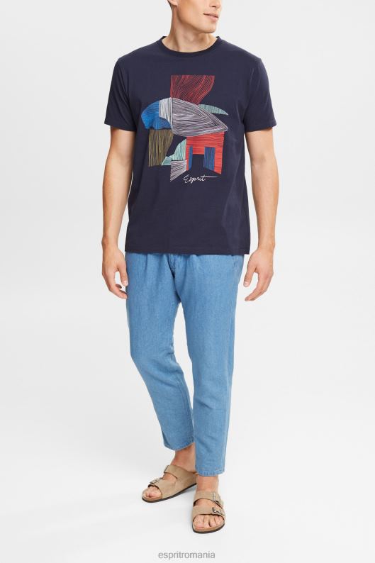 Esprit tricou ilustrativ din bumbac durabil bărbați marina 2T6N8940 tricouri