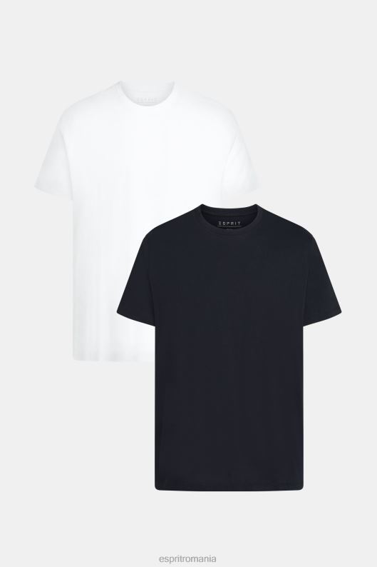 Esprit tricouri din bumbac cu decolteu în două pachete bărbați alb negru 2T6N8857 tricouri
