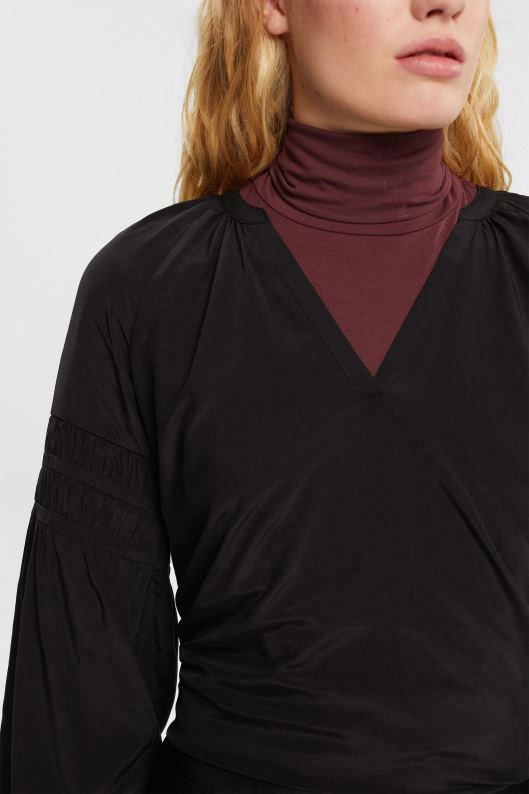 Esprit bluza cu detalii smocked, lenzing ecovero femei negru 2T6N8370 bluze