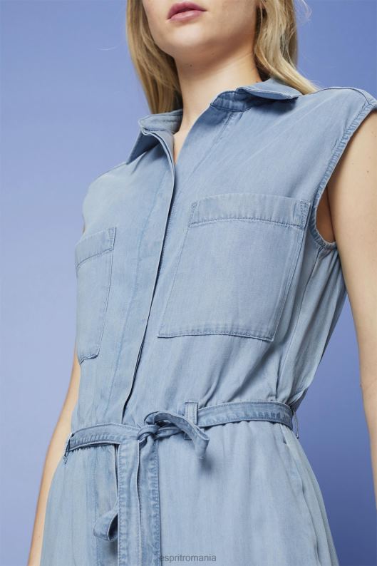 Esprit salopetă lungă în aspect denim, tencel femei spălare cu lumină albastră 2T6N892 costum