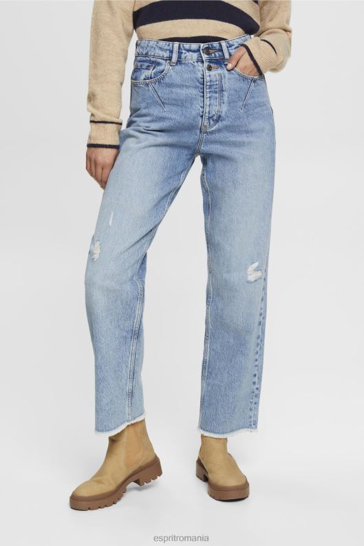Esprit blugi cu talie înaltă, învechiți, potrivite pentru tată femei spălare cu lumină albastră 2T6N8255 denim