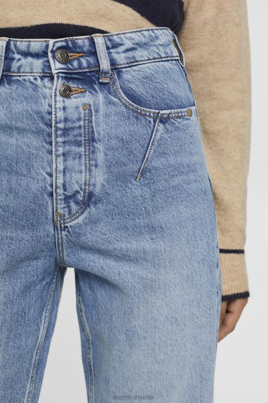 Esprit blugi cu talie înaltă, învechiți, potrivite pentru tată femei spălare cu lumină albastră 2T6N8255 denim