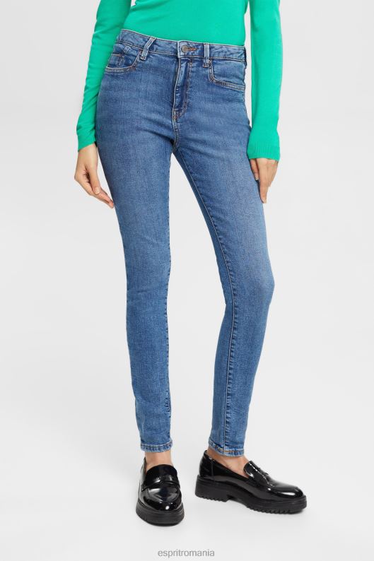 Esprit blugi skinny cu talie mare, cu tencel femei spalare medie albastra 2T6N8322 denim