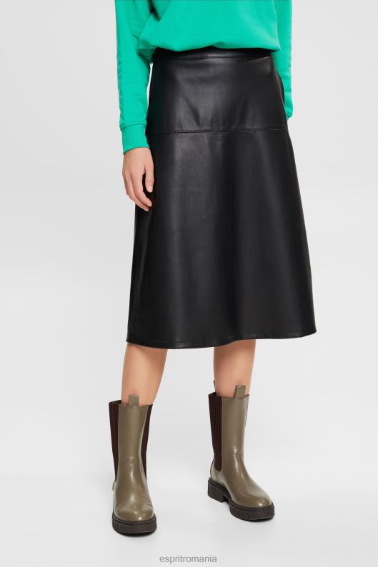 Esprit fustă midi curbate din imitație de piele femei negru 2T6N8405 fuste