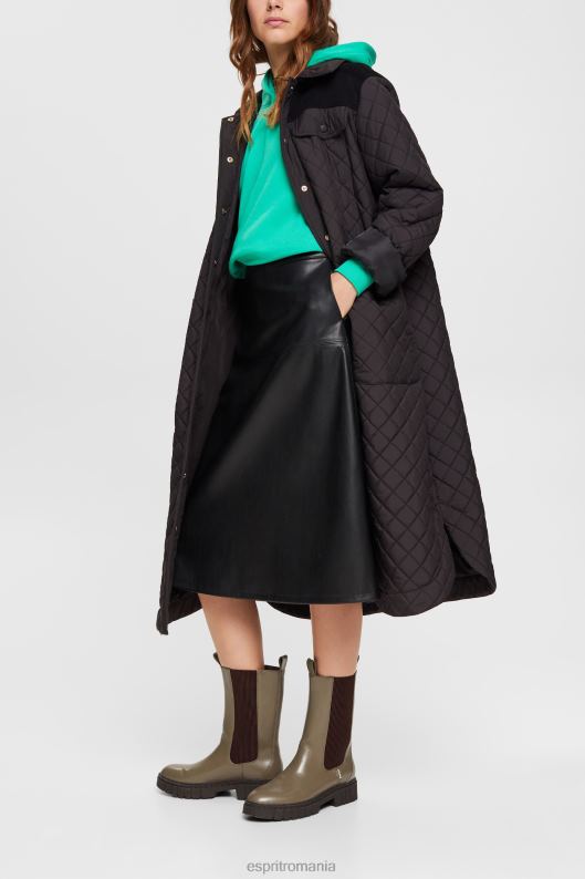 Esprit fustă midi curbate din imitație de piele femei negru 2T6N8405 fuste