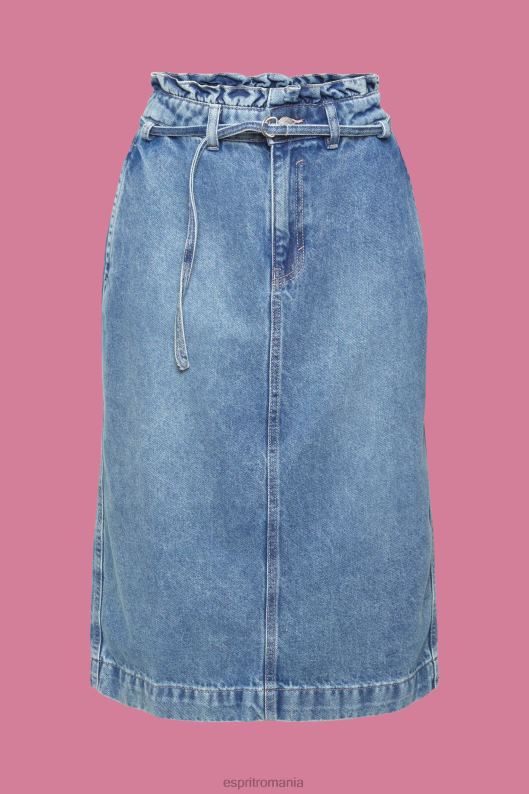 Esprit fusta denim cu talie paperbag femei spălare cu lumină albastră 2T6N8430 fuste