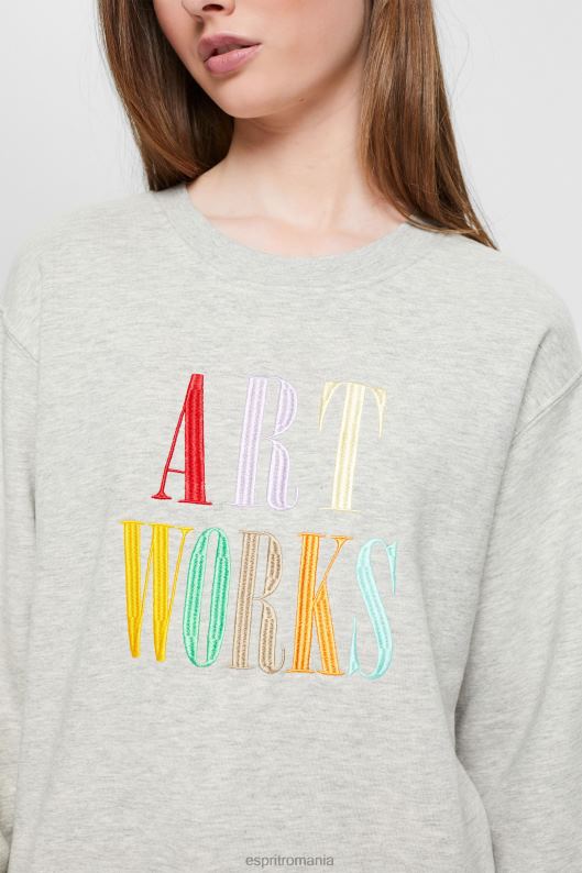 Esprit hanorac casual cu slogan femei gri deschis 2T6N8540 hanorace și hanorace