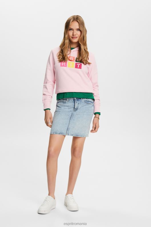 Esprit hanorac cu logo brodat, bumbac organic femei roz pastel 2T6N811 hanorace și hanorace