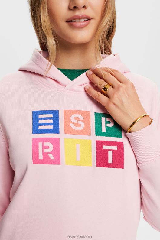 Esprit hanorac cu logo brodat, bumbac organic femei roz pastel 2T6N811 hanorace și hanorace
