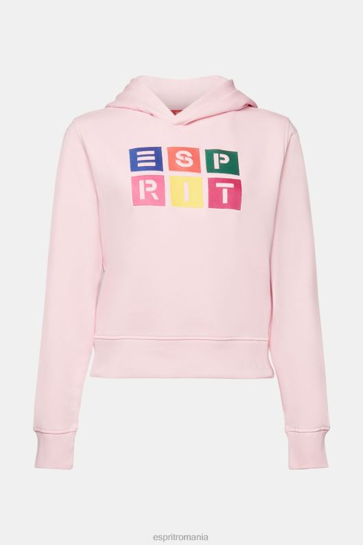 Esprit hanorac cu logo brodat, bumbac organic femei roz pastel 2T6N811 hanorace și hanorace