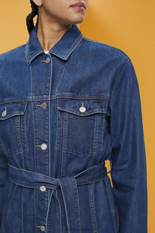 Esprit geacă din denim cu curea cravată femei spalare medie albastra 2T6N8215 jachete