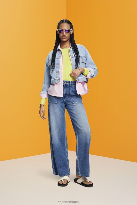 Esprit jachetă de denim decupată, cu ornamente uzate femei spălare cu lumină albastră 2T6N8312 jachete