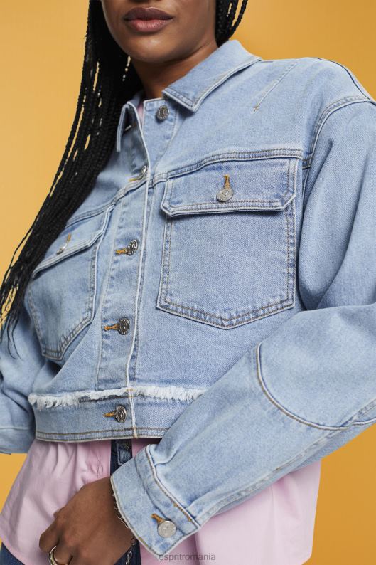 Esprit jachetă de denim decupată, cu ornamente uzate femei spălare cu lumină albastră 2T6N8312 jachete