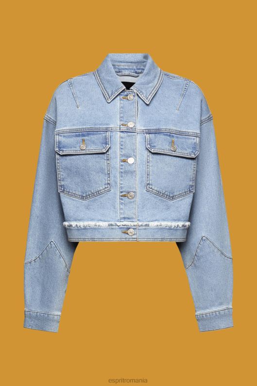 Esprit jachetă de denim decupată, cu ornamente uzate femei spălare cu lumină albastră 2T6N8312 jachete