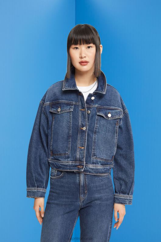 Esprit jachetă denim decupată femei spalare medie albastra 2T6N8550 jachete