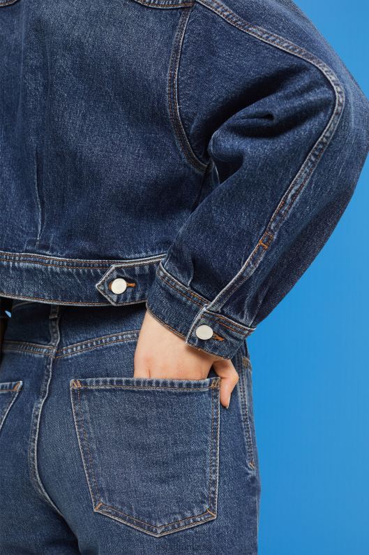 Esprit jachetă denim decupată femei spalare medie albastra 2T6N8550 jachete