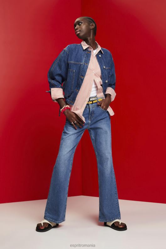 Esprit jachetă din denim fără guler cu șnururi femei spalare albastru inchis 2T6N8298 jachete