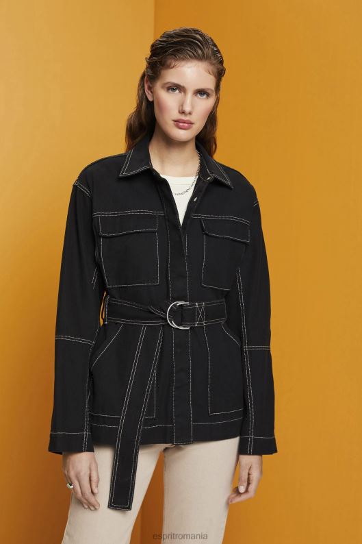 Esprit jachetă din twill cu centură femei negru 2T6N8291 jachete