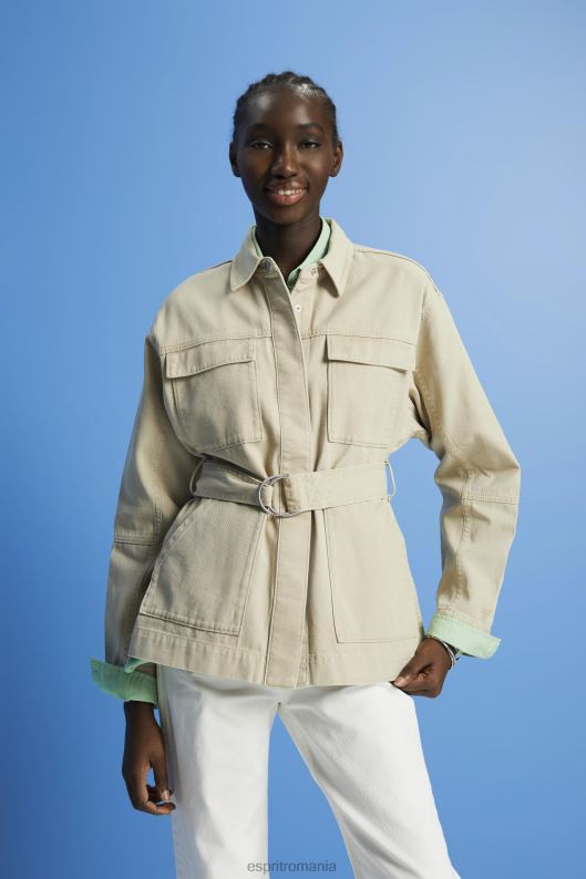 Esprit jachetă din twill cu centură femei nisip 2T6N8292 jachete