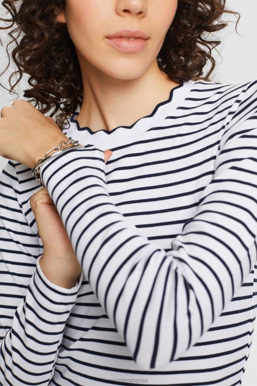 Esprit top cu mânecă lungă, cu gât festonat femei alb 2T6N834 maneca lunga