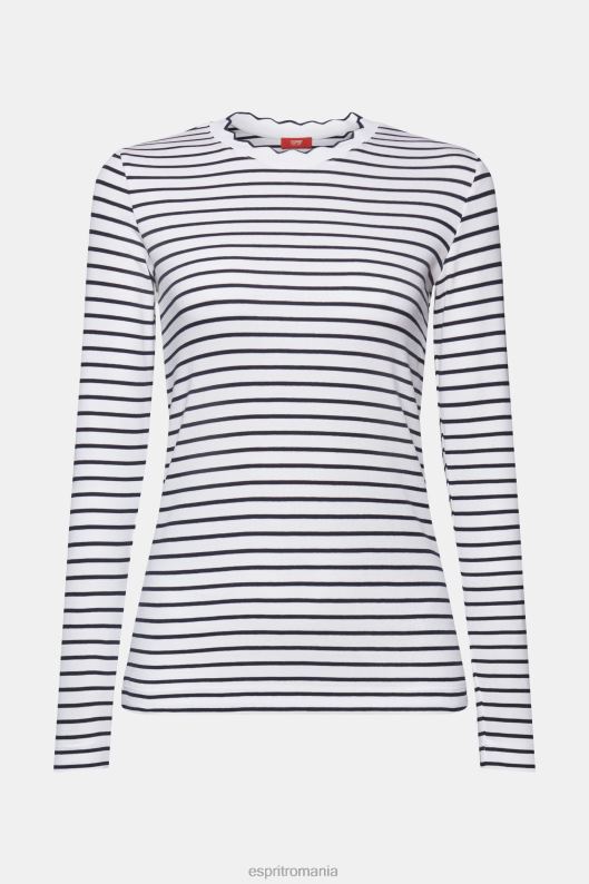 Esprit top cu mânecă lungă, cu gât festonat femei alb 2T6N834 maneca lunga