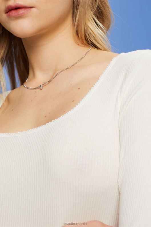 Esprit top cu mânecă lungă cu nervuri femei aproape alb 2T6N889 maneca lunga