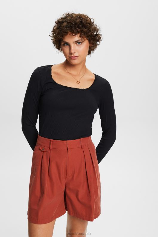 Esprit top cu mânecă lungă cu nervuri femei negru 2T6N888 maneca lunga