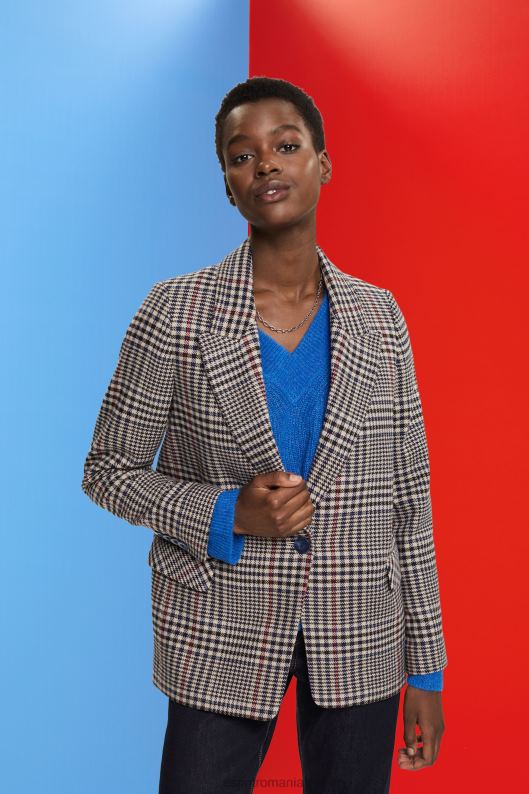 Esprit blazer din amestec de lână în carouri femei bej crem 2T6N8447 paltoane