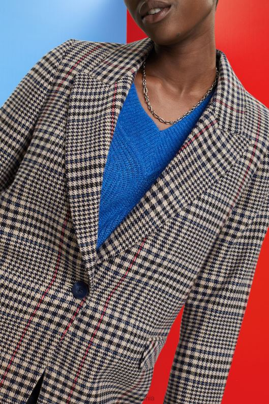 Esprit blazer din amestec de lână în carouri femei bej crem 2T6N8447 paltoane