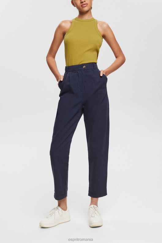 Esprit pantaloni chino cu talie înaltă, 100% bumbac pima femei marina 2T6N8344 pantaloni