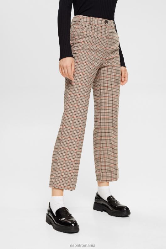 Esprit pantaloni cu carouri femei nisip 2T6N8529 pantaloni