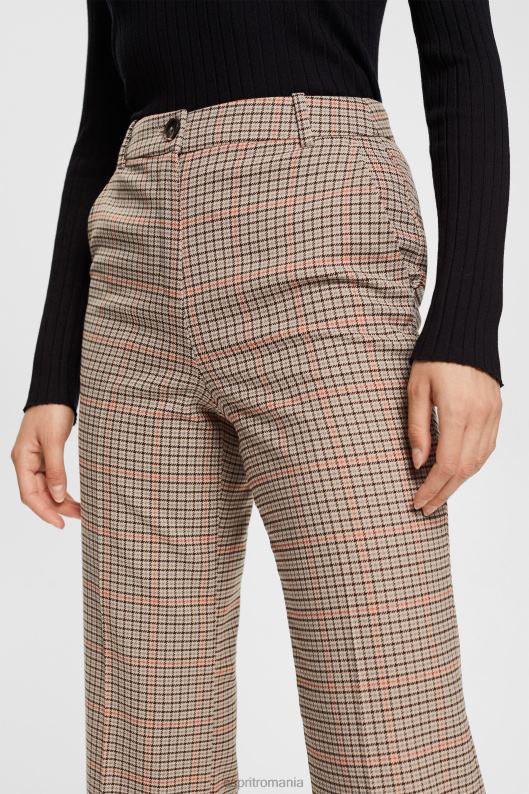 Esprit pantaloni cu carouri femei nisip 2T6N8529 pantaloni