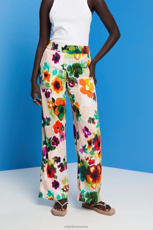 Esprit pantaloni largi cu imprimeu floral femei alb 2T6N8131 pantaloni