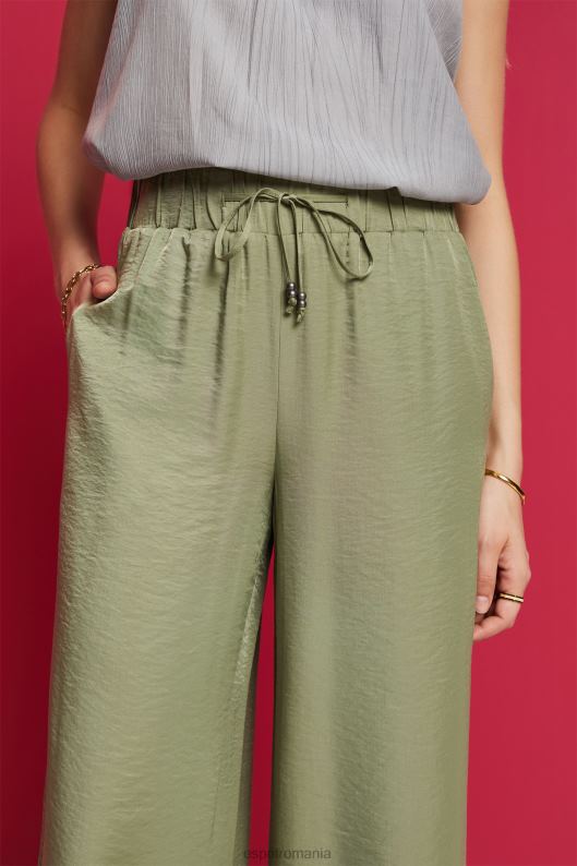 Esprit pantaloni largi din satin femei kaki deschis 2T6N891 pantaloni