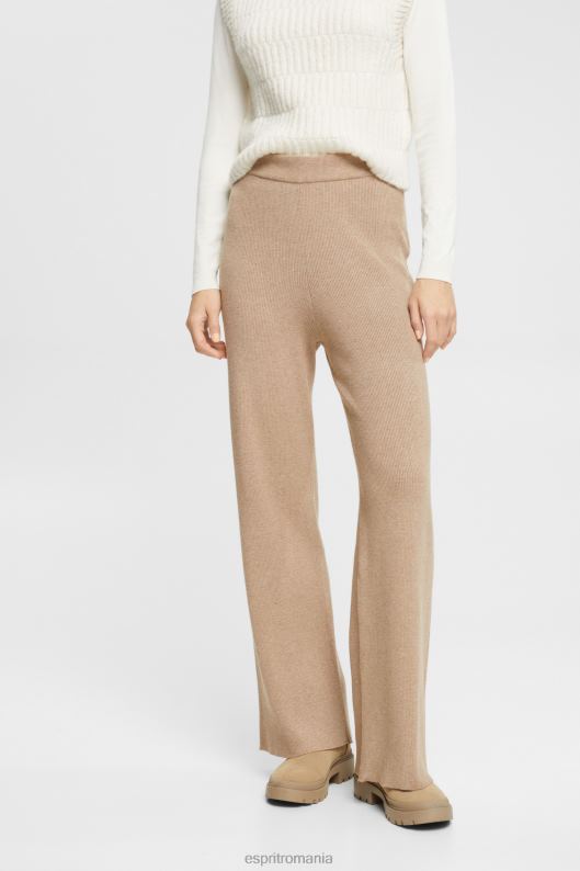 Esprit pantaloni înalți din tricot cu coaste femei taupe 2T6N8467 pantaloni