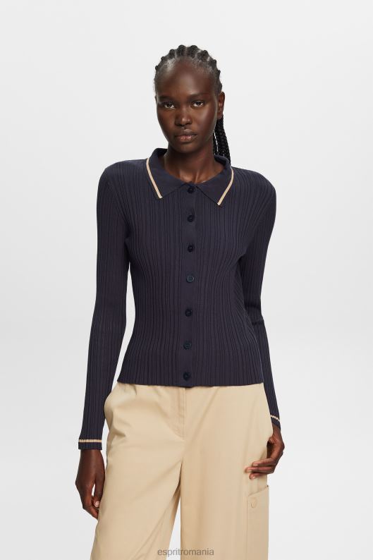 Esprit bluză polo din tricot cu nasturi în față femei albastru petrol 2T6N822 pulovere