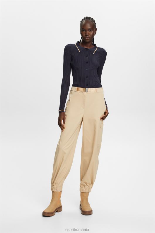 Esprit bluză polo din tricot cu nasturi în față femei albastru petrol 2T6N822 pulovere