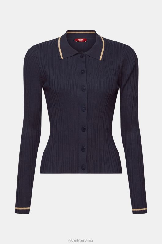 Esprit bluză polo din tricot cu nasturi în față femei albastru petrol 2T6N822 pulovere