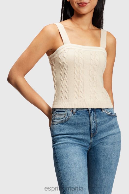 Esprit camisolă pulover cu cablu cu logo delfin femei bej deschis 2T6N8409 pulovere