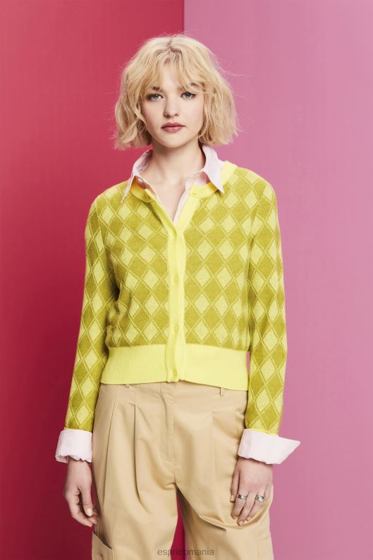 Esprit cardigan argyle femei alb 2T6N885 pulovere