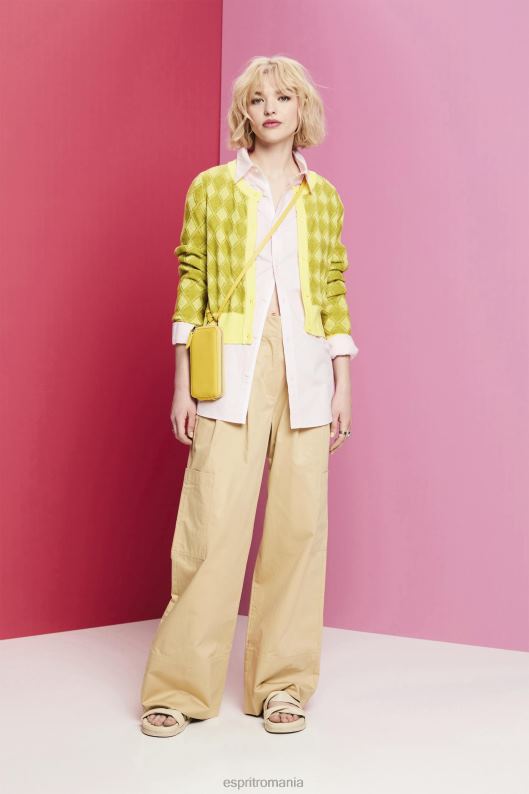 Esprit cardigan argyle femei alb 2T6N885 pulovere