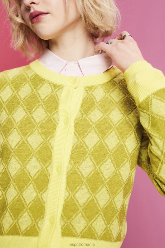 Esprit cardigan argyle femei alb 2T6N885 pulovere