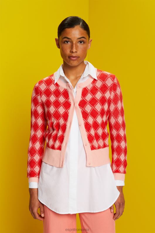 Esprit cardigan argyle femei alb 2T6N886 pulovere