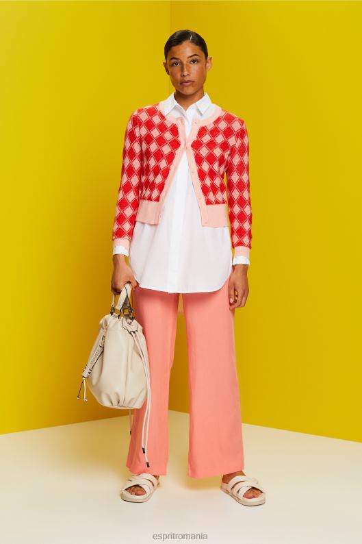 Esprit cardigan argyle femei alb 2T6N886 pulovere