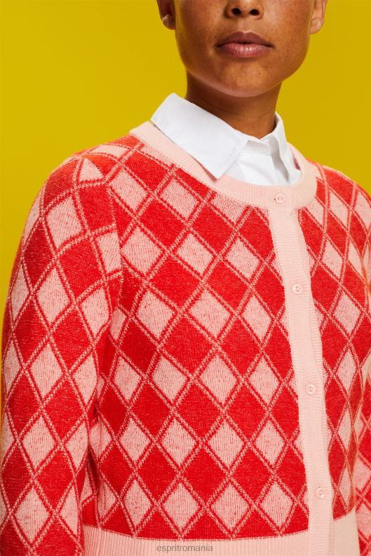 Esprit cardigan argyle femei alb 2T6N886 pulovere