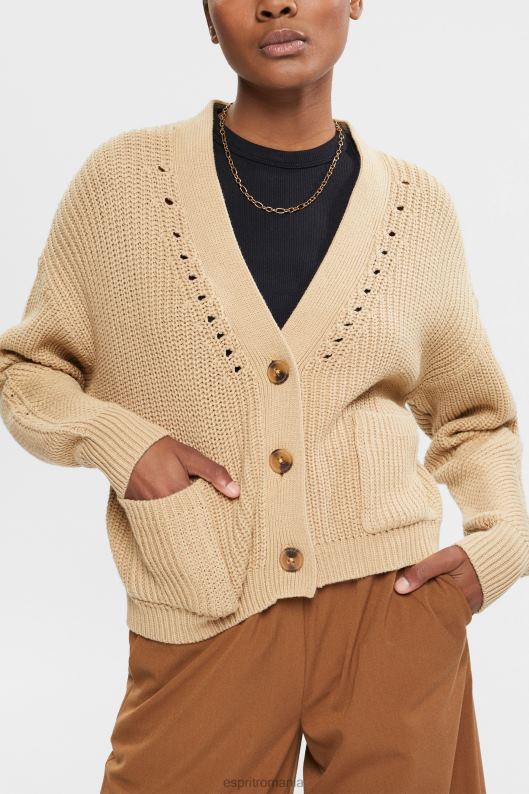 Esprit cardigan din amestec de bumbac din tricot gros femei nisip 2T6N8392 pulovere