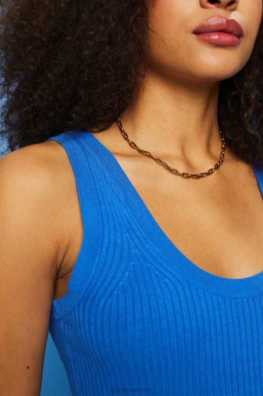 Esprit jumper cu coaste, fără mâneci, amestec de in femei albastru stralucitor 2T6N8109 pulovere