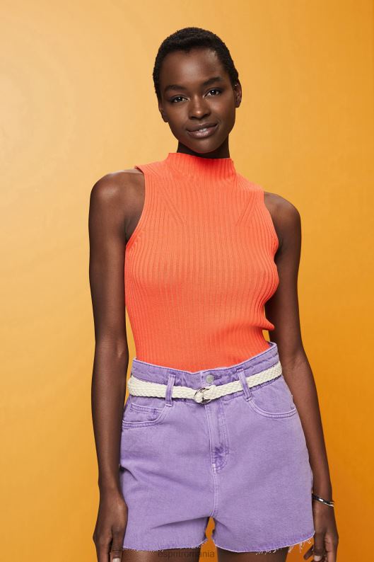 Esprit jumper cu coaste, fără mâneci, amestec de in femei portocaliu coral 2T6N8110 pulovere