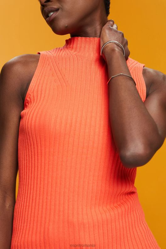 Esprit jumper cu coaste, fără mâneci, amestec de in femei portocaliu coral 2T6N8110 pulovere